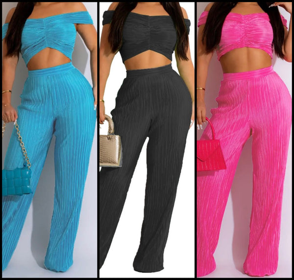 Women Sexy Short Sleeve Crop Ribbed Two Piece Pant Set