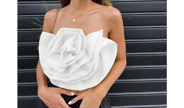 Women Sexy Sleeveless Ruffled Rose Crop Top