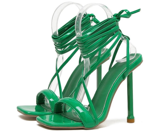 Women Color Fashion Lace Up High Heel Sandals