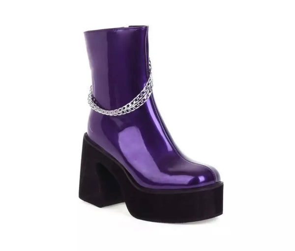 Women PU Chain Platform Fashion Ankle Boots