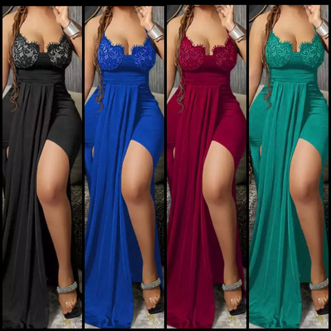 Women Sexy Sleeveless Solid Color High Split Maxi Dress