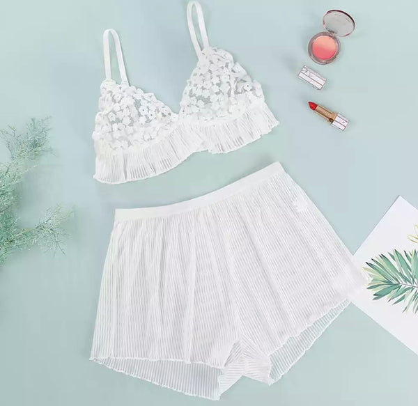 Women Sexy White Short Lingerie Set