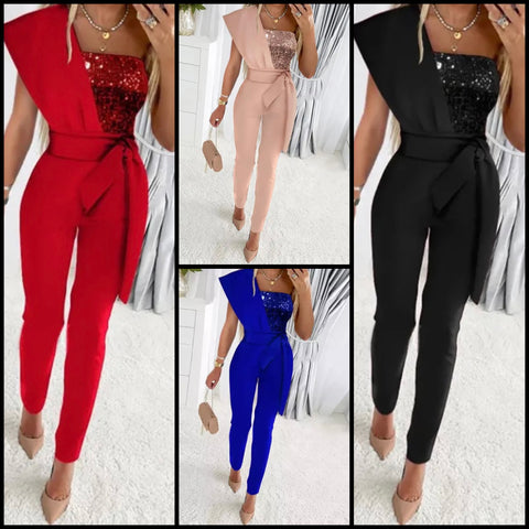 Women Sexy Sequins Patchwork Jumpsuit