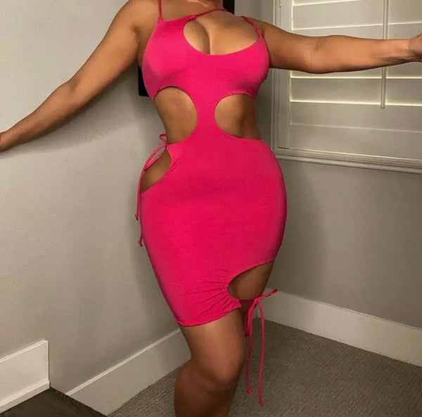 Women Sexy Sleeveless Cut Out Tie Up Dress