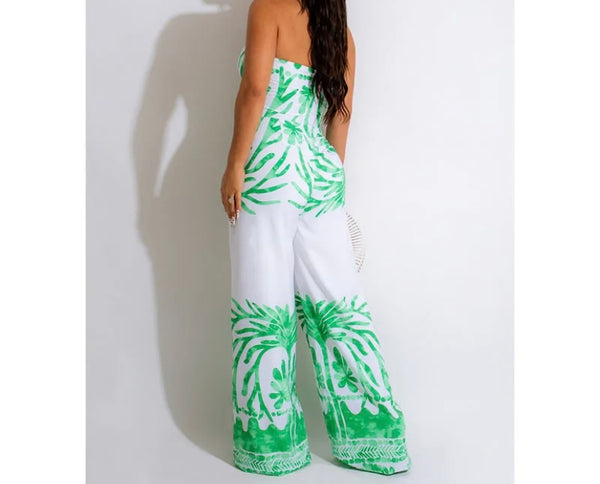 Women Printed Strapless Tie Up Jumpsuit