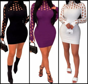 Women Fashion Sexy Full Sleeve Hollow Out Dress