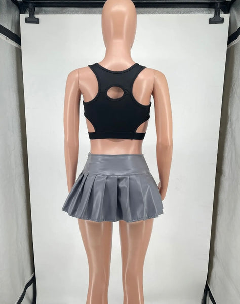 Women Sexy Fashion PU Pleated Mini Skirt