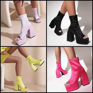 Women Fashion Square Open Toe Ankle Boots