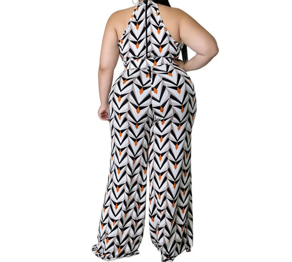 Women Sleeveless Printed Fashion Wide Leg Jumpsuit