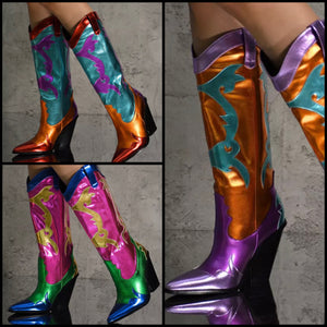 Women Multicolored Fashion Knee High Western Boots