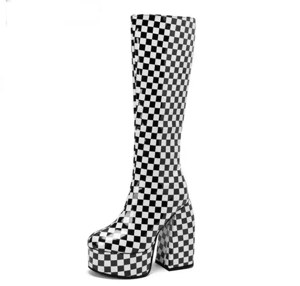 Women B&W Fashion PU Platform Boots