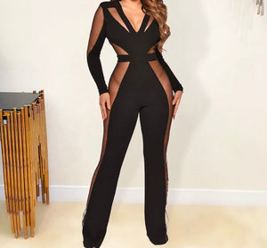 Women Sexy Mesh Patchwork Full Sleeve Fashion Jumpsuit