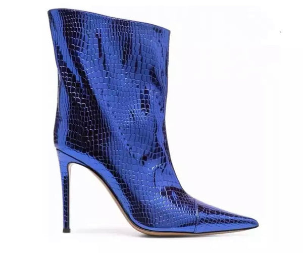 Women Fashion Metallic Pointed Toe Ankle Boots