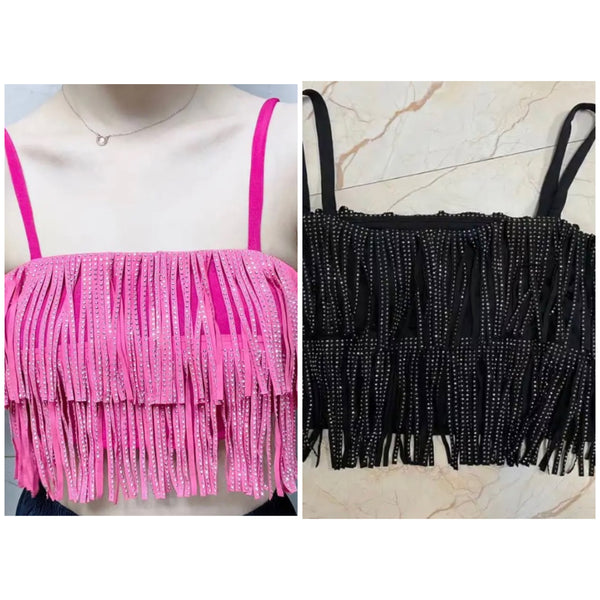 Women Sleeveless Bling Tassel Fashion Crop Top