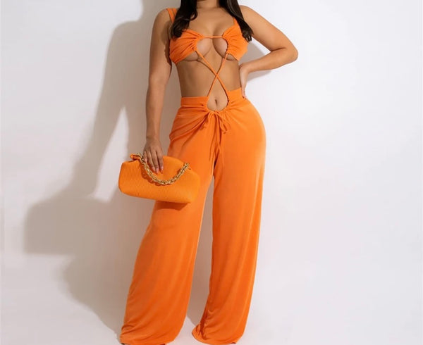 Women Lace Up Sleeveless Sexy Jumpsuit