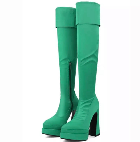 Women Over The Knee Pointed Toe Platform Boots