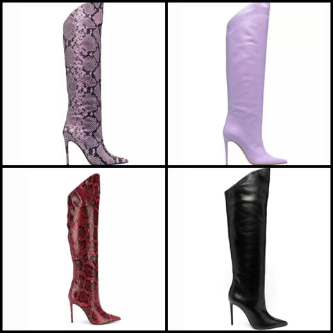 Women Pointed Toe High Heel Knee High Boots