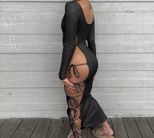 Women Sexy Full Sleeve Side Tie Up Maxi Dress