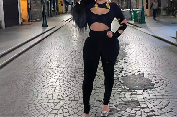 Women Black Sexy Fashion Cut Out Jumpsuit