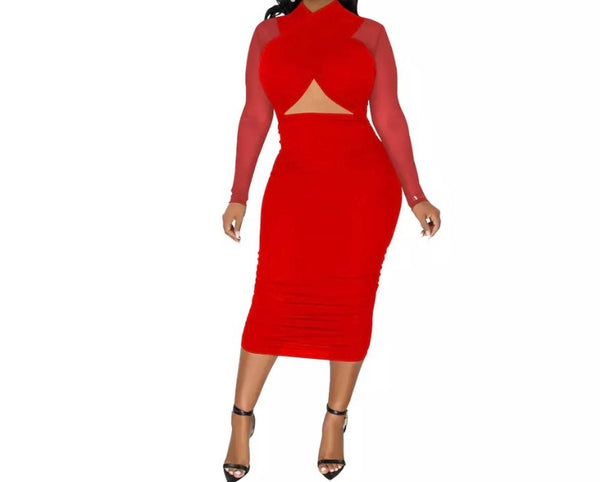 Women Sexy Mesh Long Sleeve Cut Out Dress