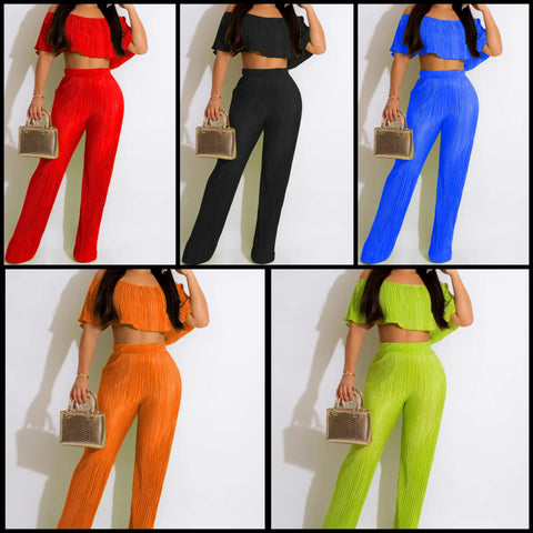 Women Sexy Short Sleeve Off The Shoulder Crop Two Piece Pant Set