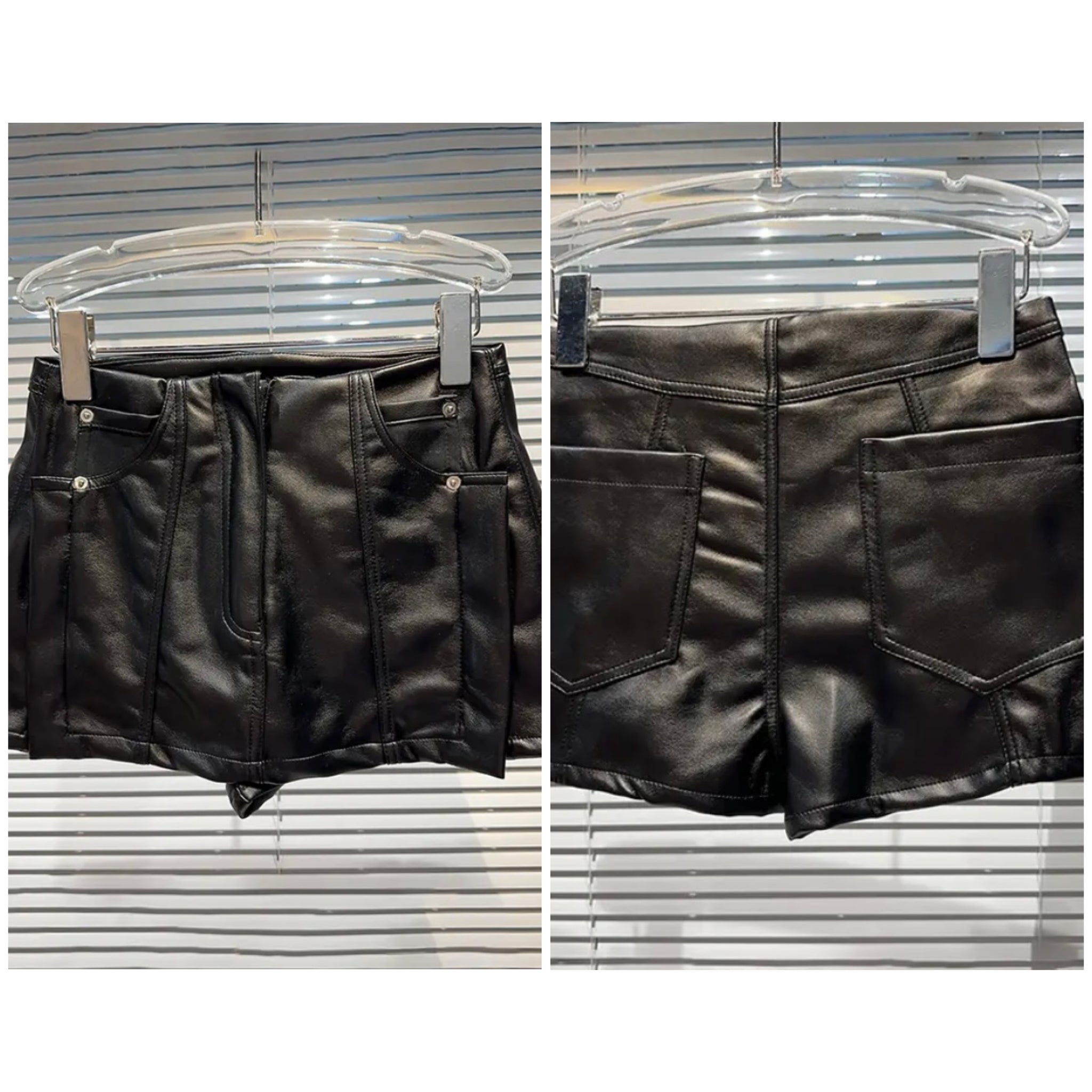 Women Faux Leather Fashion Black Wrap Shorts