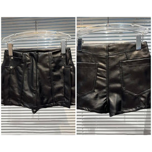 Women Faux Leather Fashion Black Wrap Shorts