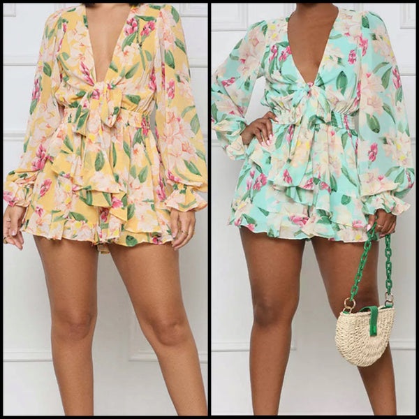 Women Full Sleeve Floral Ruffled Romper