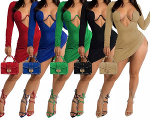 Women Sexy Deep V-Neck Full Sleeve Dress