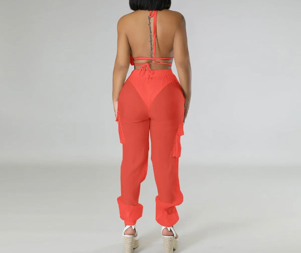 Women Sexy Fashion Bikini Mesh Cargo Cover Up Set