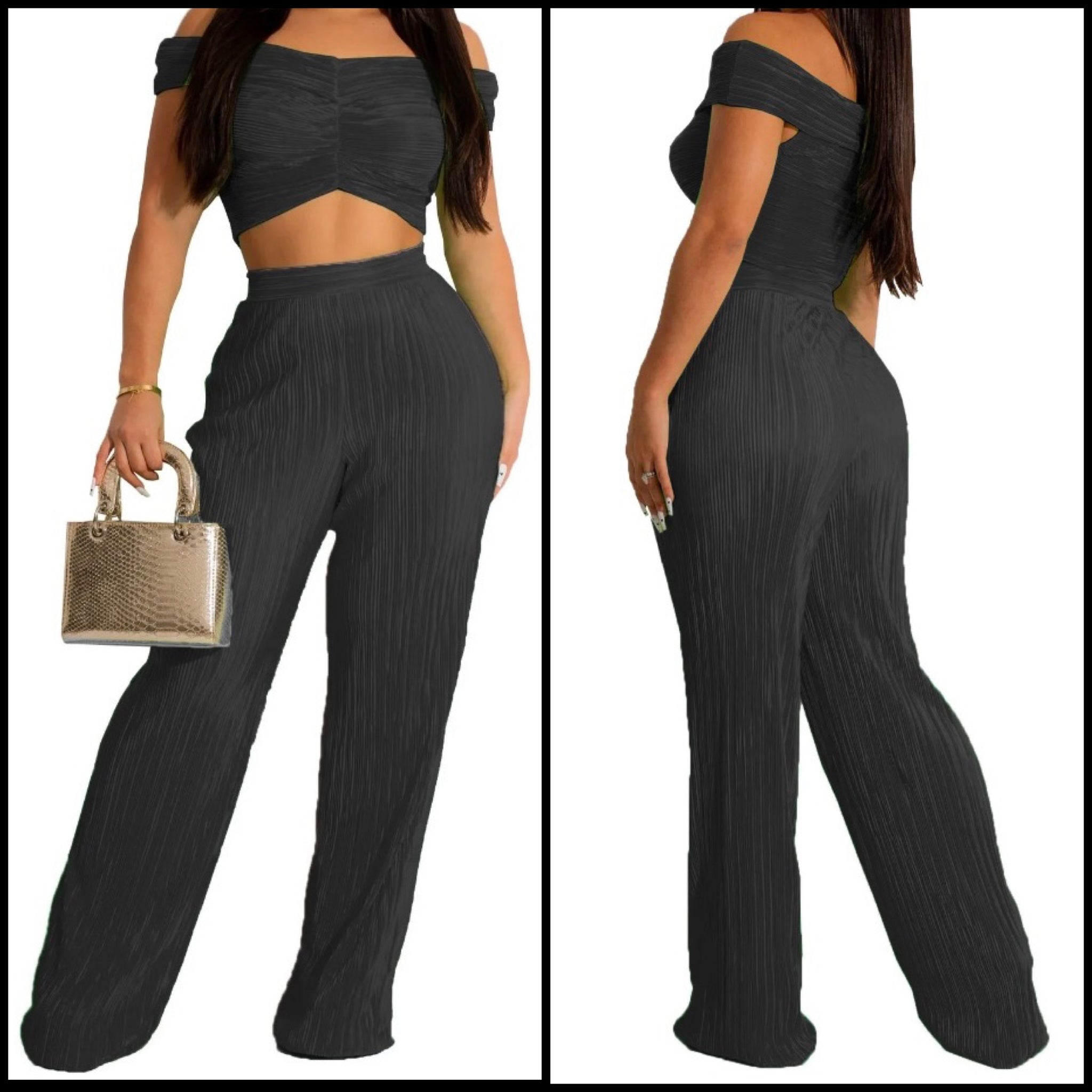 Women Sexy Short Sleeve Crop Ribbed Two Piece Pant Set