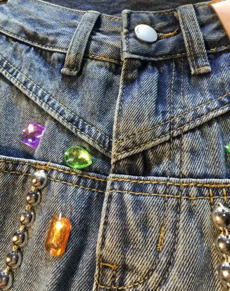 Women Crystal Fashion Denim Wrap Shorts