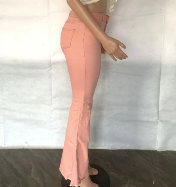Women Ripped Wide Leg Denim Pants