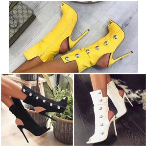 Women Open Toe Suede High Heel Ankle Boots