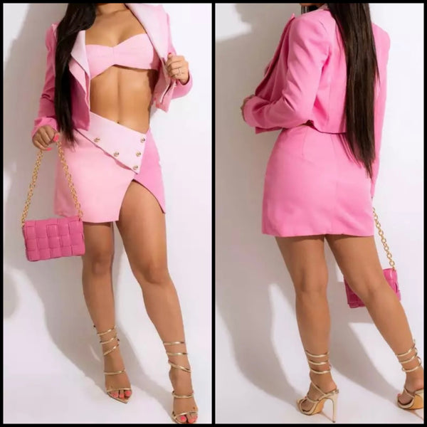 Women Sexy Color Patchwork Three Piece Fashion Skirt Set