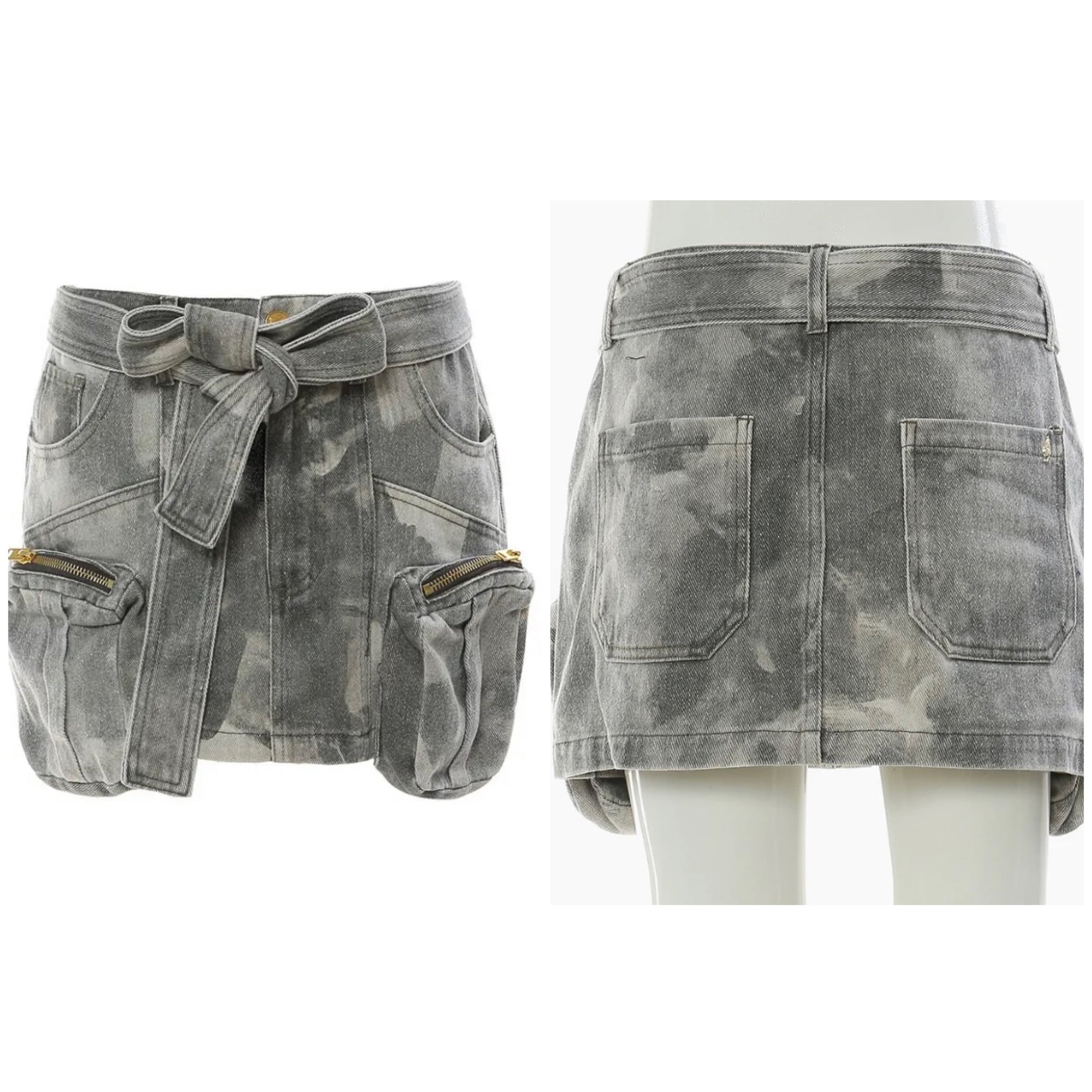 Women Fashion Gray Camouflage Pocket Denim Skirt