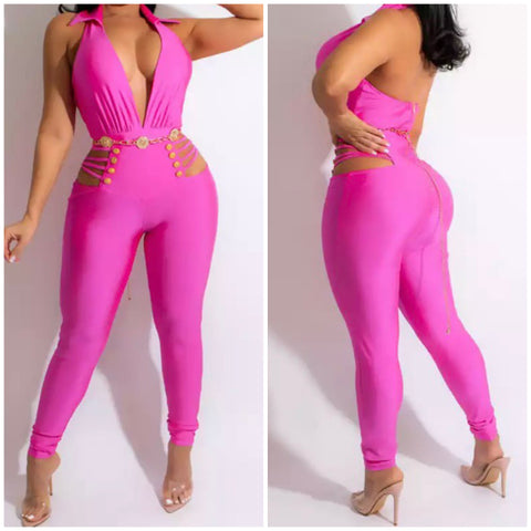 Women Pink Sexy Sleeveless Cut Out Jumpsuit