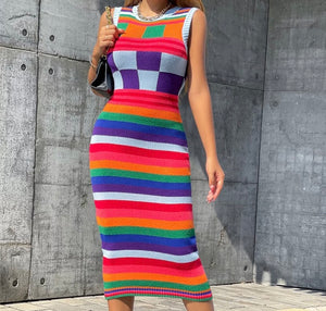 Women Sleeveless Multicolored Sexy Maxi Dress