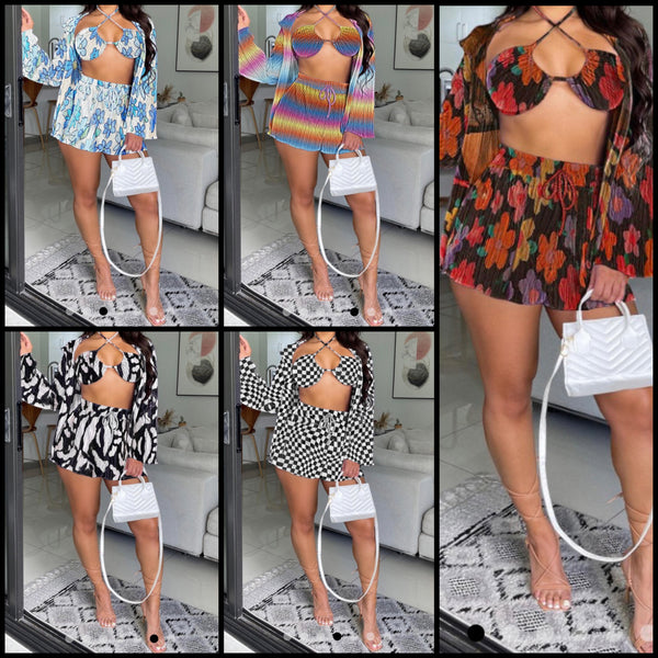 Women Printed Sexy Three Piece Short Set