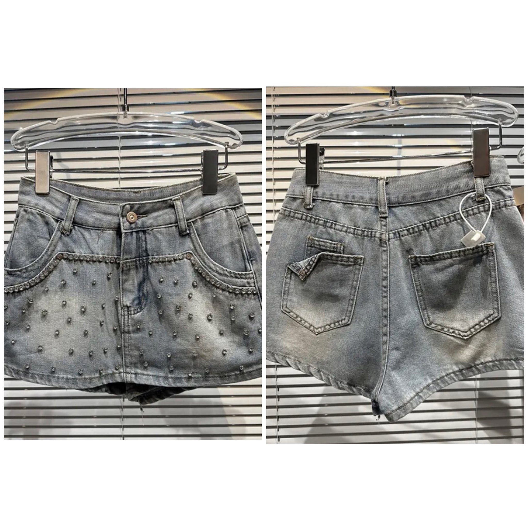 Women Rhinestone Fashion Denim Wrap Shorts