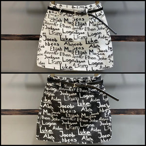 Women Fashion Letter Print B&W Denim Skirt