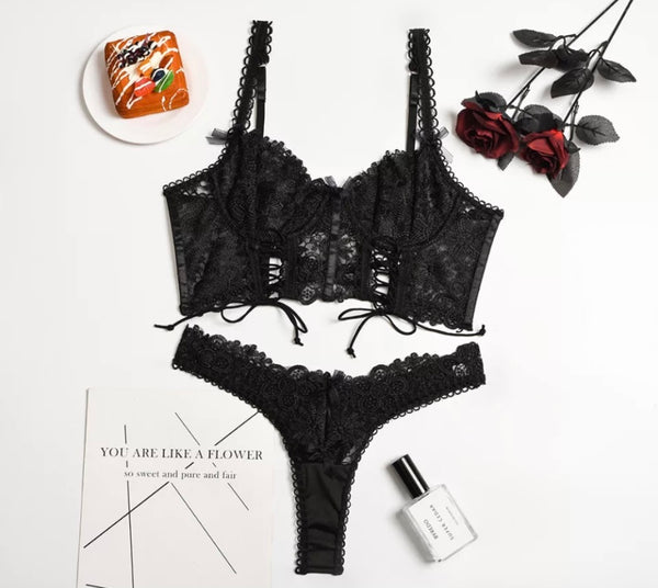 Women Black Floral Lace Sexy Lingerie