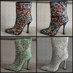 Women Colorful Crystal High Heel Fashion Ankle Boots