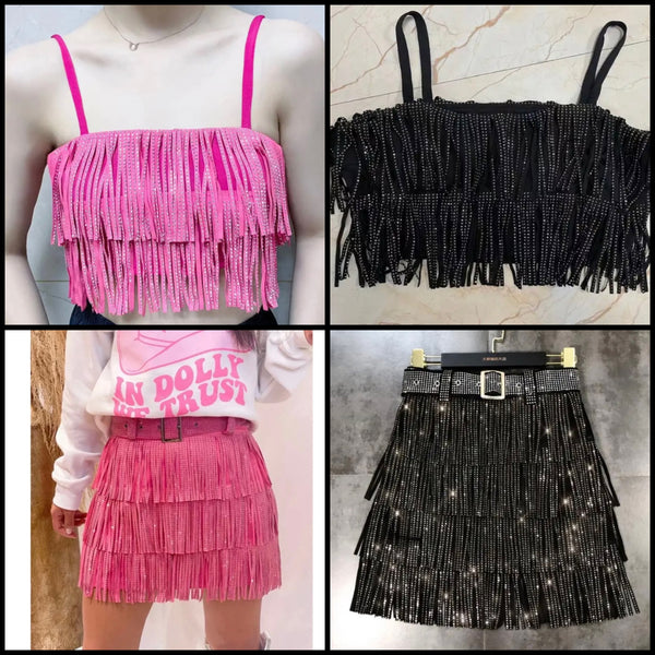 Women Sleeveless Bling Tassel Fashion Crop Top