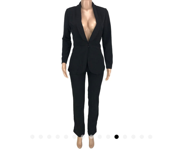 Women Sexy Solid Color Blazer Two Piece Pant Set