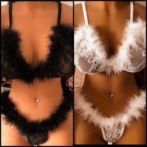 Women Sexy Faux Fur Mesh Lingerie Set