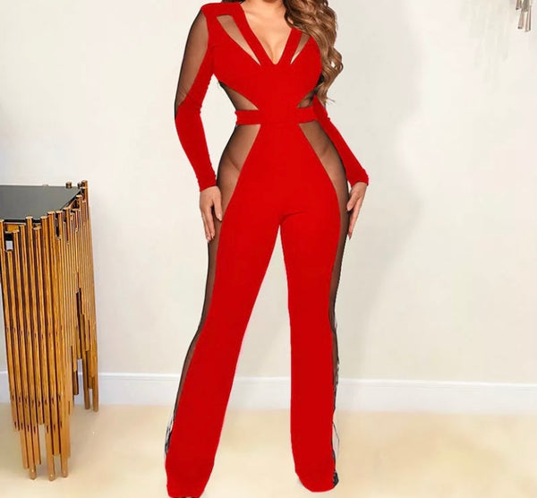 Women Sexy Mesh Patchwork Full Sleeve Fashion Jumpsuit