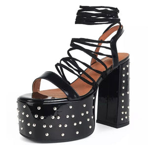 Women Rivet Platform Lace Up Fashion Sandals