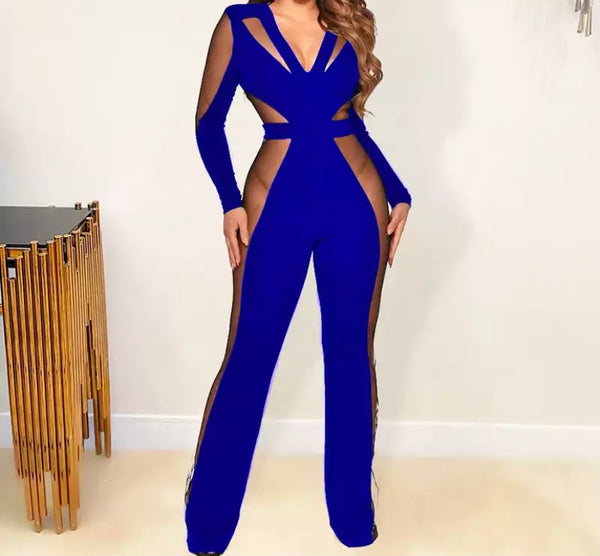 Women Sexy Mesh Patchwork Full Sleeve Fashion Jumpsuit