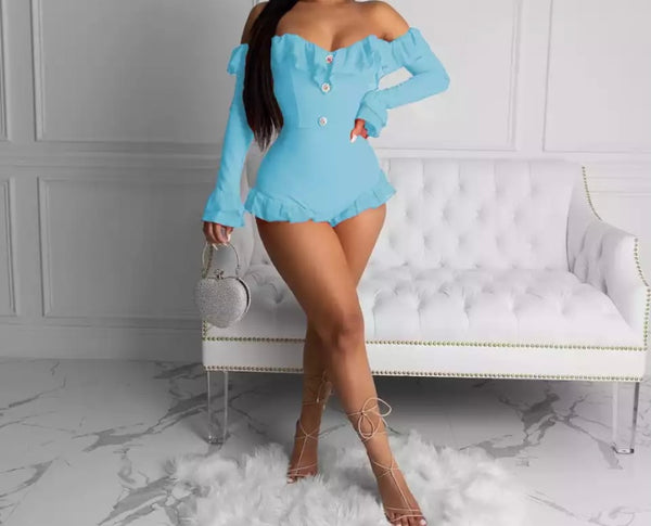 Women Ruffled Off The Shoulder Full Sleeve Sexy Romper